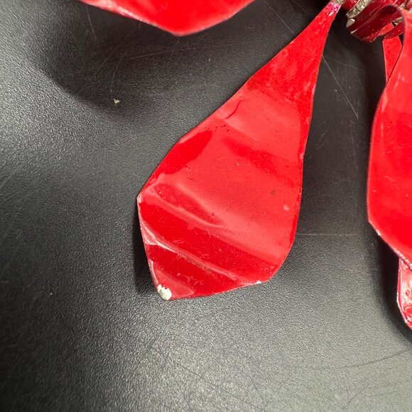 Vintage Christmas Ornament Handmade Red Silver Flower Aluminum Metal Atomic - Picture 6 of 8